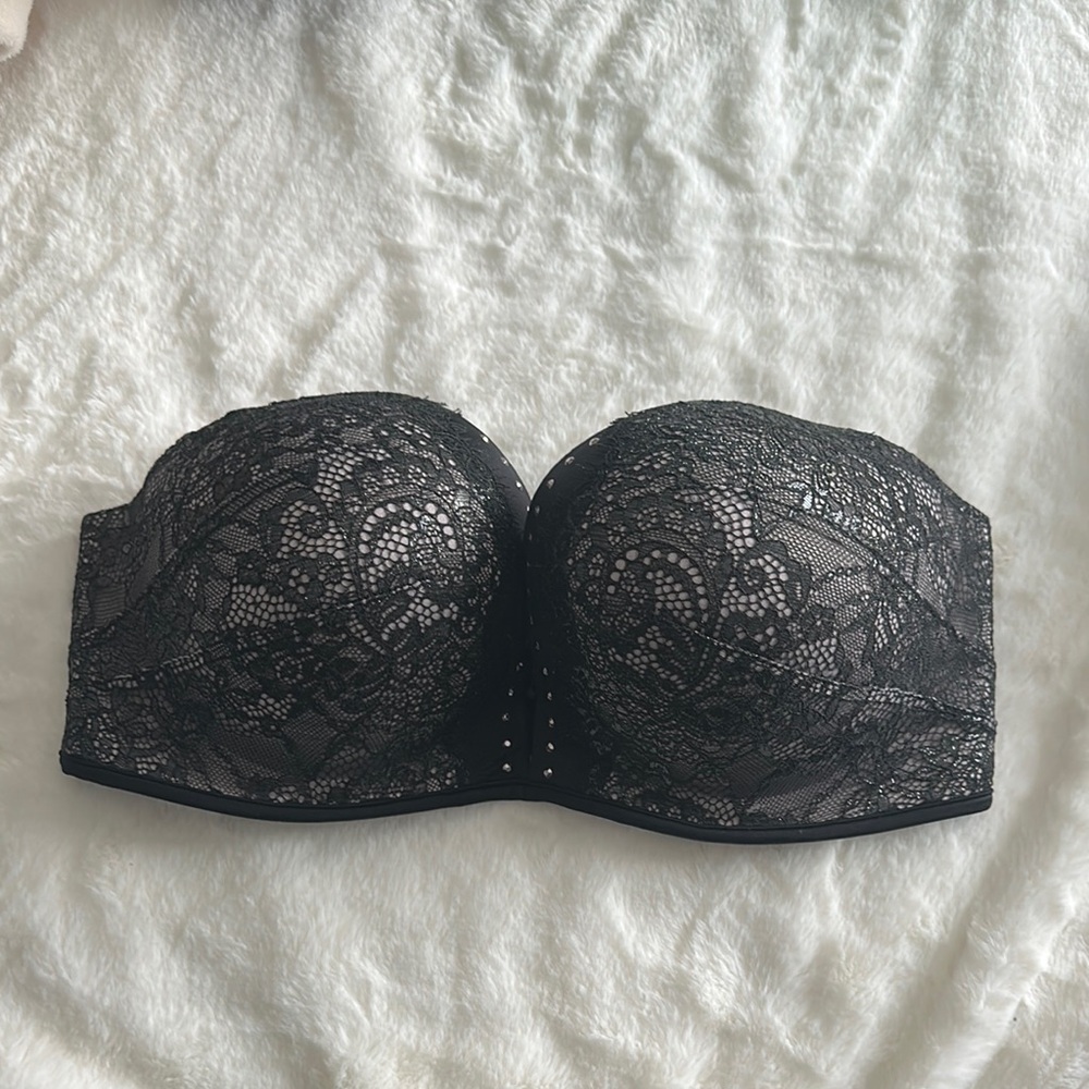 Victoria's Secret Black Lace Strapless Bombshell Bra